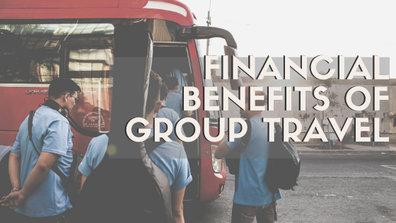 Financial Benefits of Group Travel [Image with men boarding a red bus with backpacks and musical instruments on their backs]
